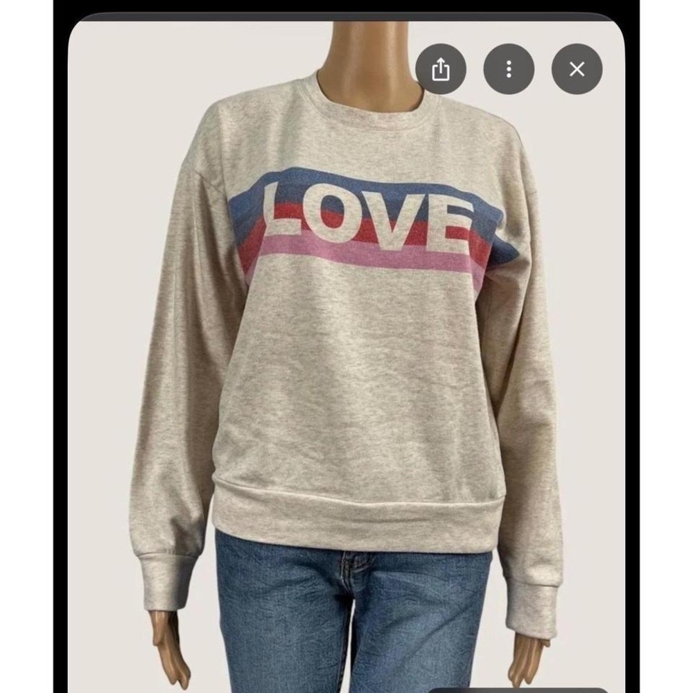 PJ Salvage LOVE Graphic Sweatshirt Cream Blue Pink Stripe Long Sleeve NWOT SZ M